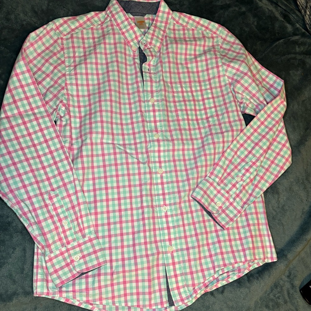 Gymboree Men's Casual Plaid Shirt - Pink and Green
